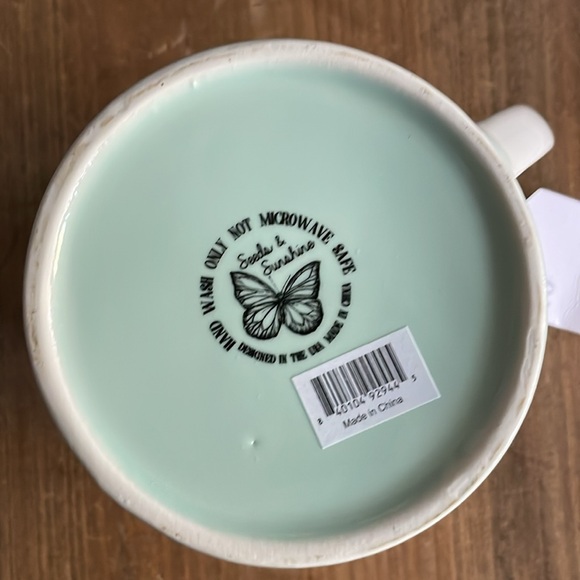 Seeds and Sunshine Flowers & Ladybugs Mug 18 Oz Soft Teal Bottom And Interior - Picture 6 of 6
